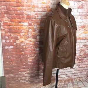 Hao Ru Brown Faux Leather Cropped Moto Bomber Jacket